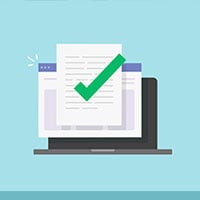 5 Tips to Ease the Burden of Prior Authorization Blog Header with light baby blue background and an illustration of a checkmark on top of a document over a laptop computer screen