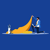 illustration of man with magnifying glass lifting a blanket for find hidden money