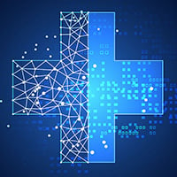 Blue digital looking healthcare cross